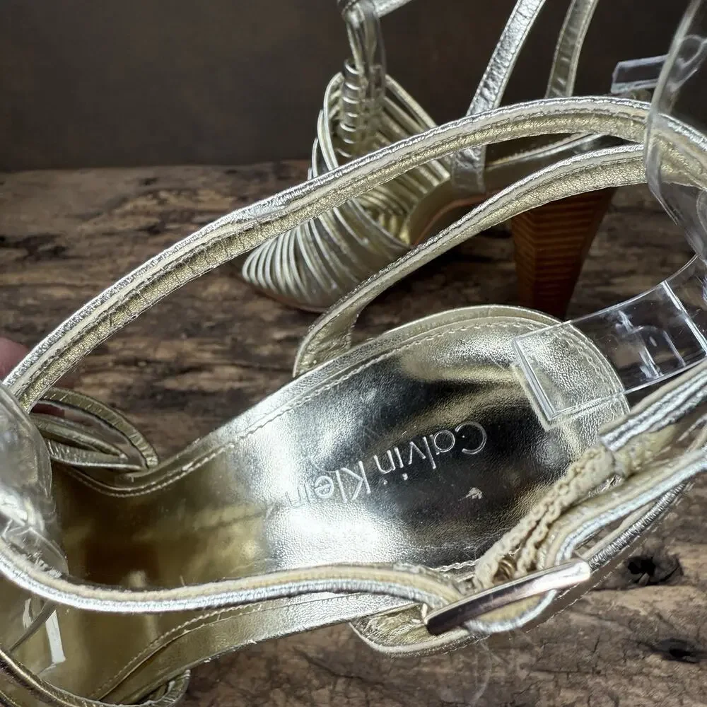Calvin Klein Rene Metallic Gold Heels Y2K 2000s Strappy Sandals Women’s 6